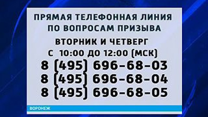 Минобороны России открывает "горячую линию" по вопросам призыва на военную службу