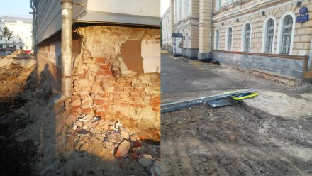 При перекладке плитки на главной улице Воронежа разрушили угол «Дома губернатора» 