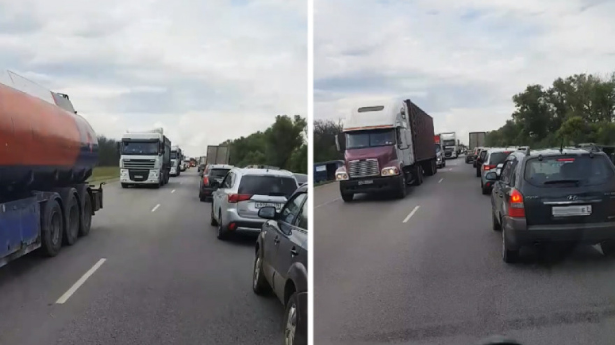 Пробка в Лосево на трассе М-4 - Вести Воронеж