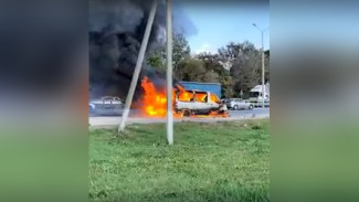 Mercedes Sprinter сгорел на трассе под Воронежем