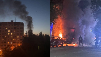 Столб дыма из-за вспыхнувшего грузовика заметили в небе над Воронежем 