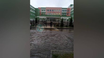 Переход у главного входа воронежской школы затопило во время ливня 