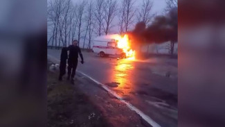 На трассе в Воронежской области сгорел автомобиль скорой помощи: появилось видео