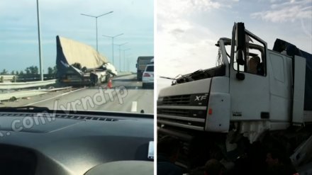 Появилось видео с последствиями крупного ДТП с участием двух фур на трассе под Воронежем