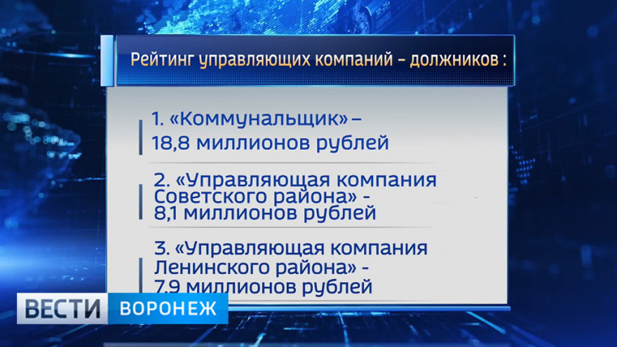 Управляющие компании Воронежского региона задолжали энергетикам почти 100 млн рублей