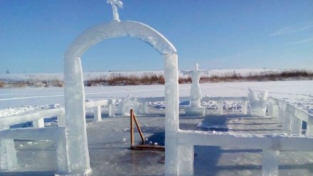 Храм и лебедь изо льда. Неизвестный скульптор преобразил прорубь в Воронежской области