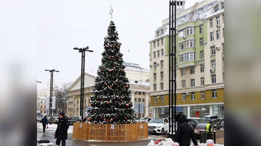 В центре Воронежа поставили новогоднюю ёлку «под напряжением»