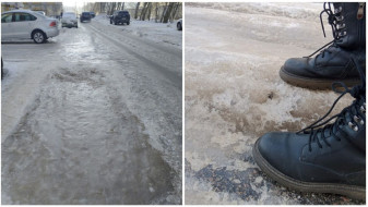 Дорога к воронежской мегашколе превратилась в каток 