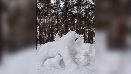 В популярном воронежском парке из снега создали семью медведей