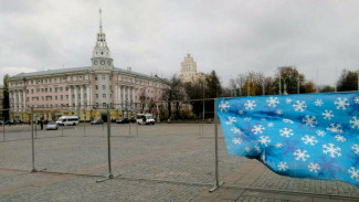 На главной площади Воронежа начали устанавливать каток