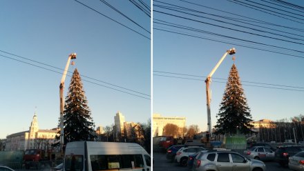 В Воронеже завершили установку новогодней ёлки на площади Ленина