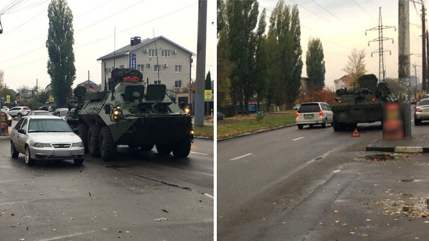 В Воронеже в аварию попал БТР