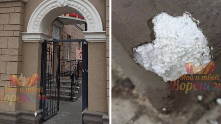 Скол на старинном доме в центре Воронежа залепили пенопластом