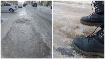 Дорога к воронежской мегашколе превратилась в каток 