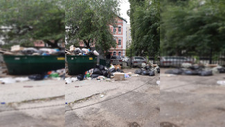 Двор в центре Воронежа завалило мусором