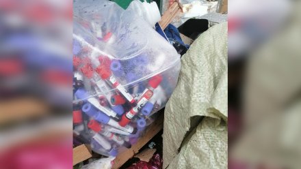 Воронежцы заметили сотни пробирок с кровью в мусорке у сквера