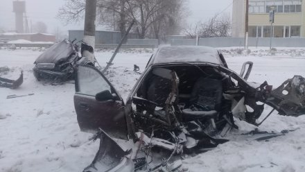 В Воронежской области влетевший в столб автомобиль разорвало пополам: водитель выжил 