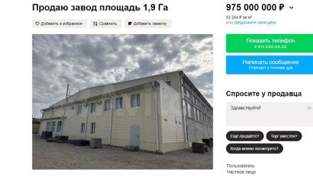 В Воронеже выставили на продажу завод за 975 млн рублей