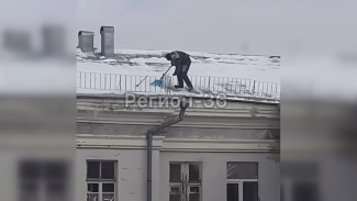 В Воронеже экстремальную очистку крыши от снега сняли на видео