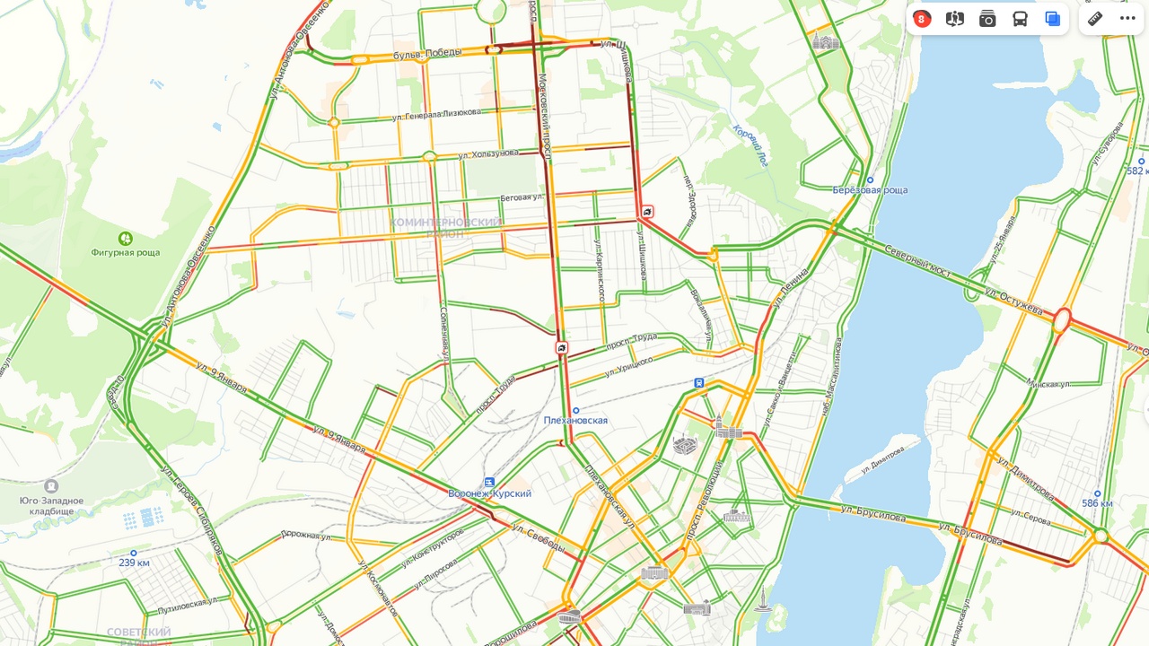 Карта воронежа с пробками онлайн в реальном времени